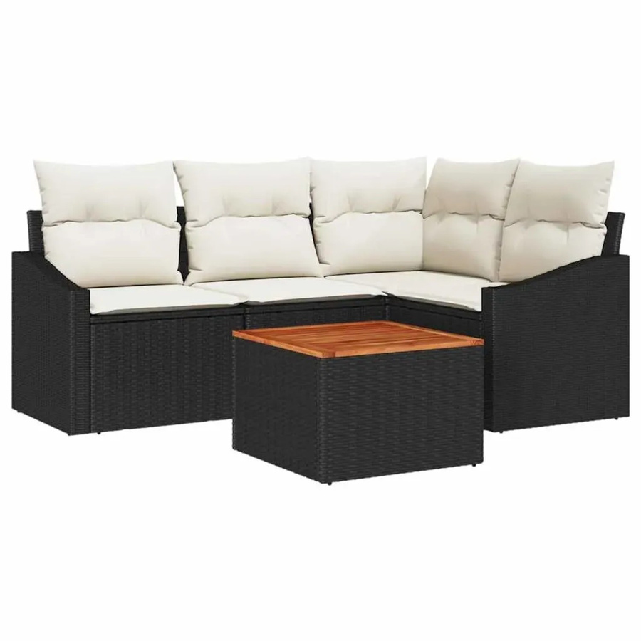 vidaXL Garten-Sofa-Set 5-teilig in Schwarz-Weiß mit L-Form, UV-beständigem PE-Rattan und pulverbeschichtetem Stahlrahmen inklusive Polster und Stauraum - Bild 2