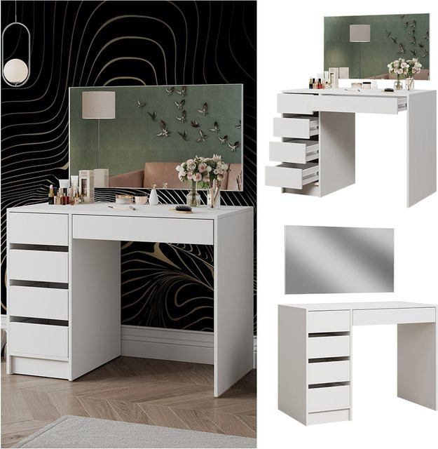 Vicco Schminktisch Thalia Weiß Hochglanz mit 5 Schubladen Breite: 100 cm, Tiefe: 40,02 cm, Höhe: 50 cm - Bild 1