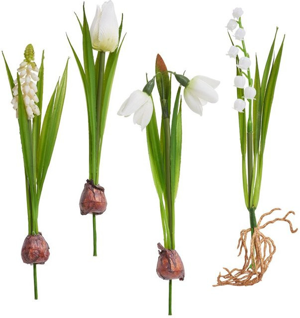 Künstliche Frühjahrsblumen Mix mit Zwiebeln in Weiß und Grün - Bild 1