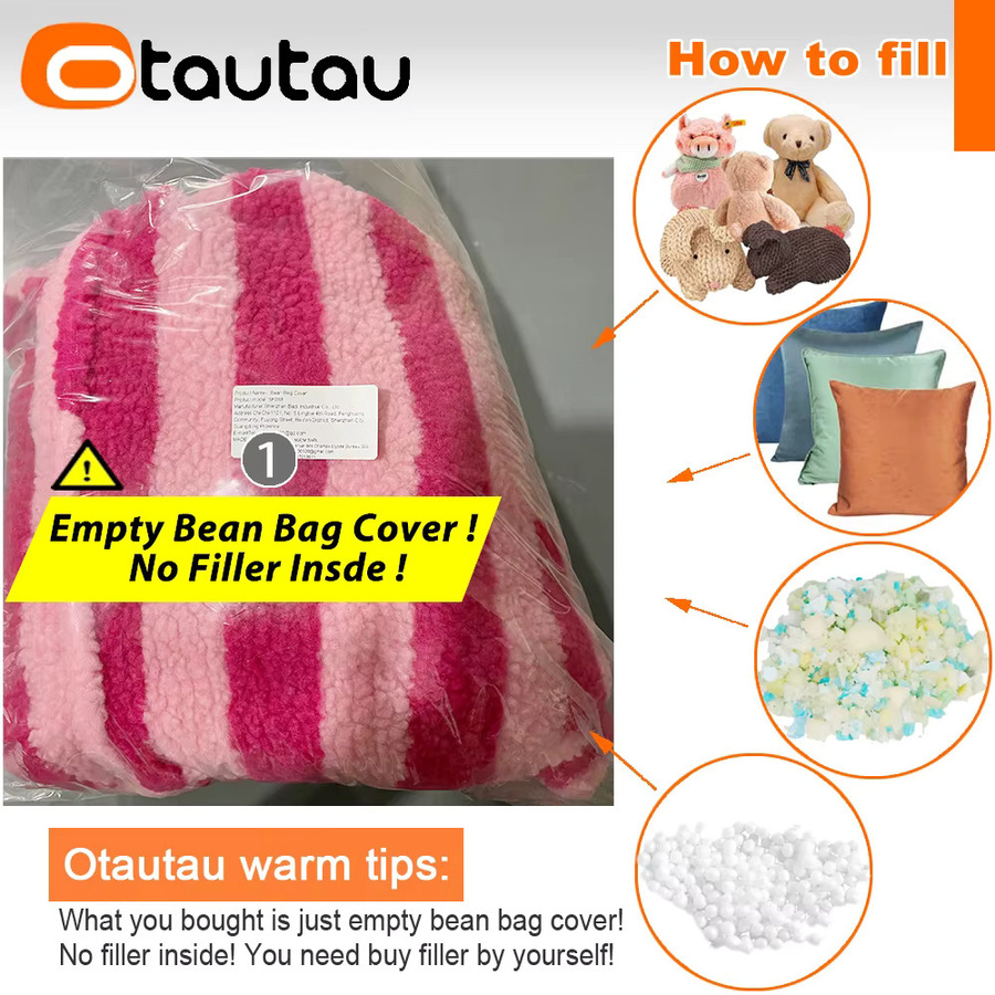 OTAUTAU Faux Fleece Sitzsack Bezug mit Streifen in Pink, Hygge Design, ohne Füllmaterial - Bild 2