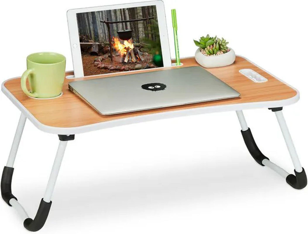 Relaxdays Klappbarer Laptoptisch für Bett und Couch in Braun, Weiß und Schwarz, Minimalistisch, H x B x T: 26 x 63 x 40 cm - Bild 1