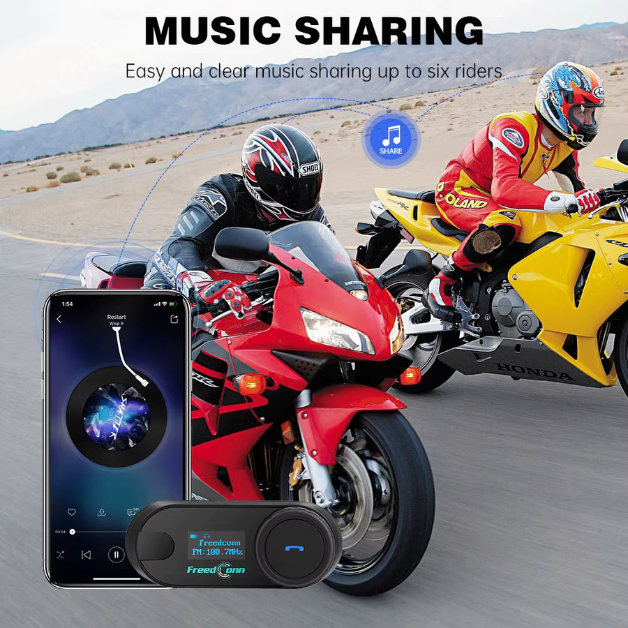 Freedconn Motorrad-Intercom Bluetooth-Helm-Headset mit Musik-Sharing und FM-Radio, IPX6 wasserdicht, Schwarz - Bild 4