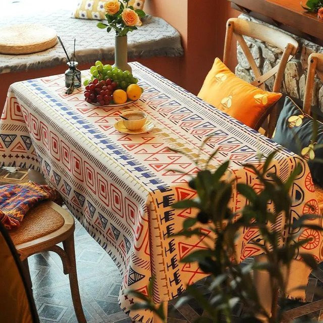 Wasserdichte und ölbeständige Tischdecke im Boho-Stil von Super Six, gestreift, mehrfarbig, B/T: 140 x 200 cm - Bild 1
