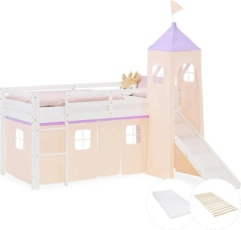 Homestyle4u Kinder Hochbett aus Kiefernholz mit Rutsche und Treppe, B/T/H: 207,5 x 90 x 145 cm (ca.)
