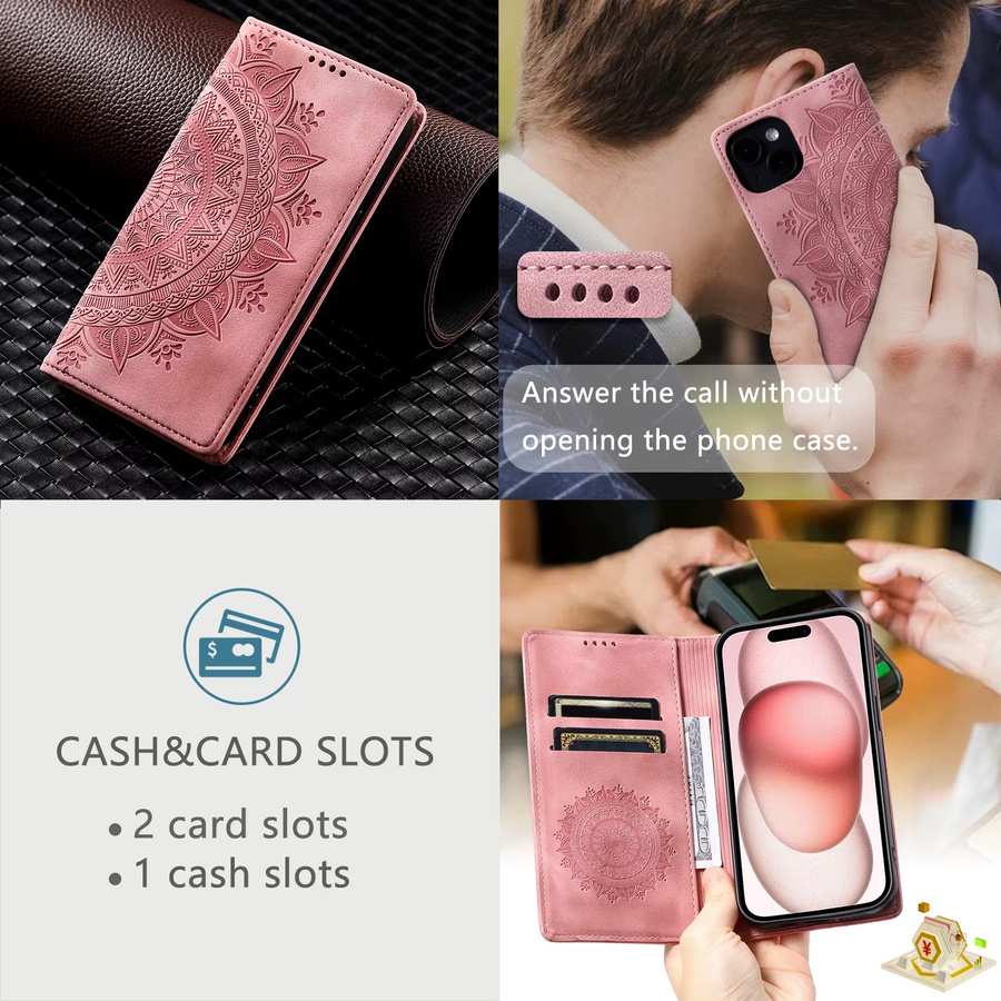 Magnetische Lederhülle im Brieftaschen-Design für Xiaomi Redmi Note 14 15 Pro Plus 13 14 15 Serie mit Kartenfach in Rot und Pink - Bild 4