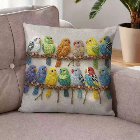 VIKAMA Handgefertigter dekorativer Kissenbezug mit buntem Vogel-Motiv im Boho-Stil, Farbe: Mehrfarbig, B/T/H: 30 x 30 x 30 cm