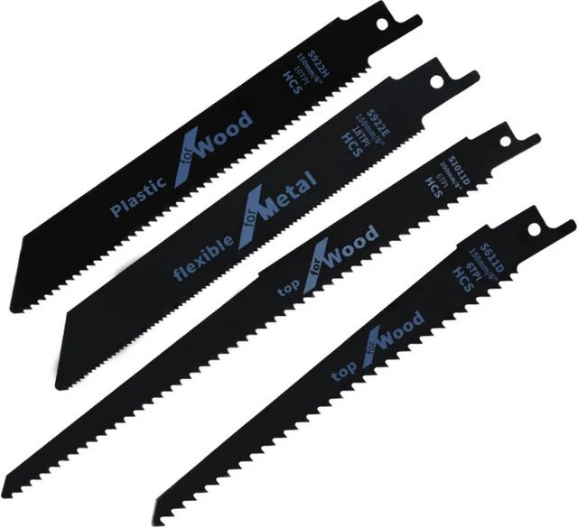 Skeyo Sägeblätter für Stichsägen aus Kohlenstoffstahl zum Schneiden von Holz, Kunststoff und Metall, 4-teiliges Set, Schwarz - Bild 1