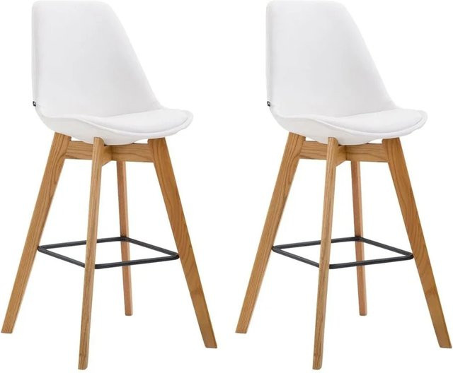 DELUKE 2er Set Barhocker GIKAR aus Kunstleder in Weiß mit Lehne, B/T/H: 48 x 56 x 112 cm - Bild 1