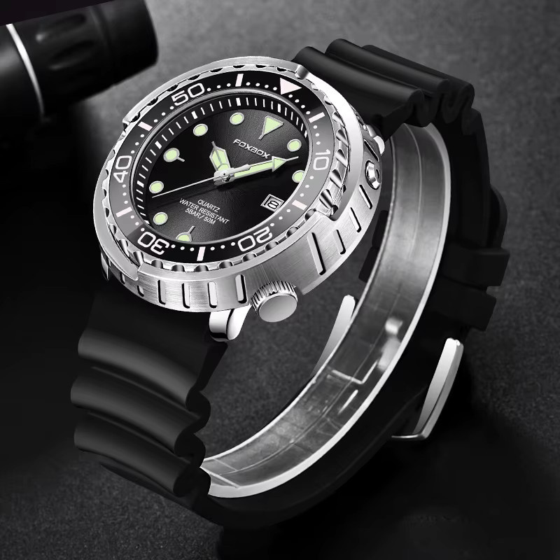 FOXBOX Armbanduhr Quarz, Edelstahl, Schwarz, Silber, Herren - Bild 2