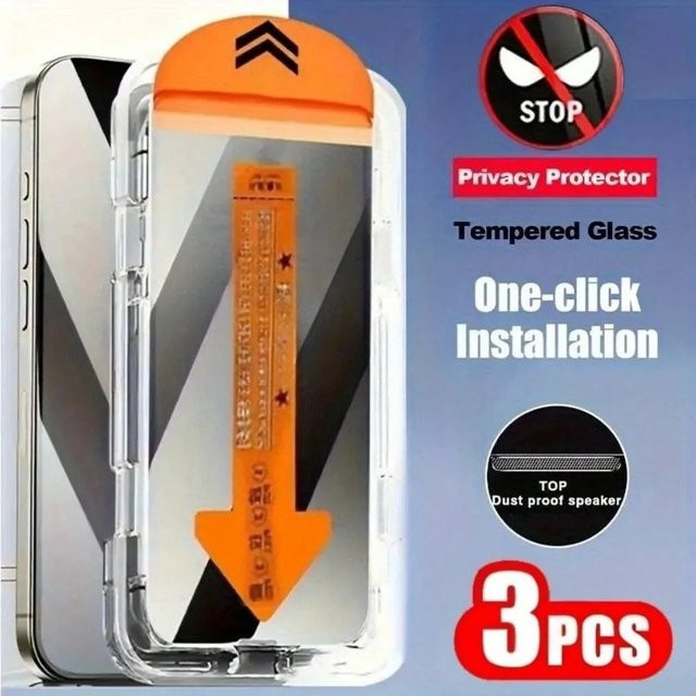DIXSG 3er-Pack Blickschutz-Displayschutzfolie aus Glas für iPhone 17 16 15 14 13 12 11 Pro Max Plus XR XS mit Ein-Klick-Installation - Bild 1
