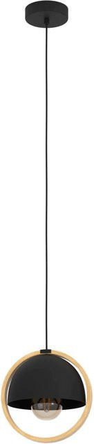 Eglo Pendelleuchte Callow 1-flammig Schwarz-Braun aus Metall und Holz, Durchmesser: 23 cm, Höhe: 110 cm - Bild 1