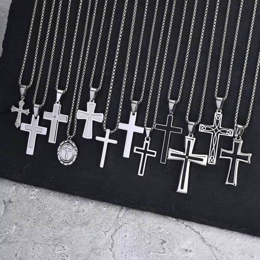 mprainbow Halskette mit Kreuz-Anhänger, Edelstahl, Silber, Herren - Bild 2
