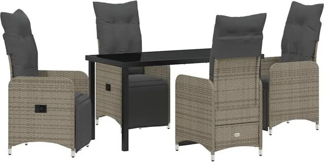 vidaXL 5-teiliges Garten-Esszimmer-Set aus Poly-Rattan in Grau mit Kissen - Bild 1