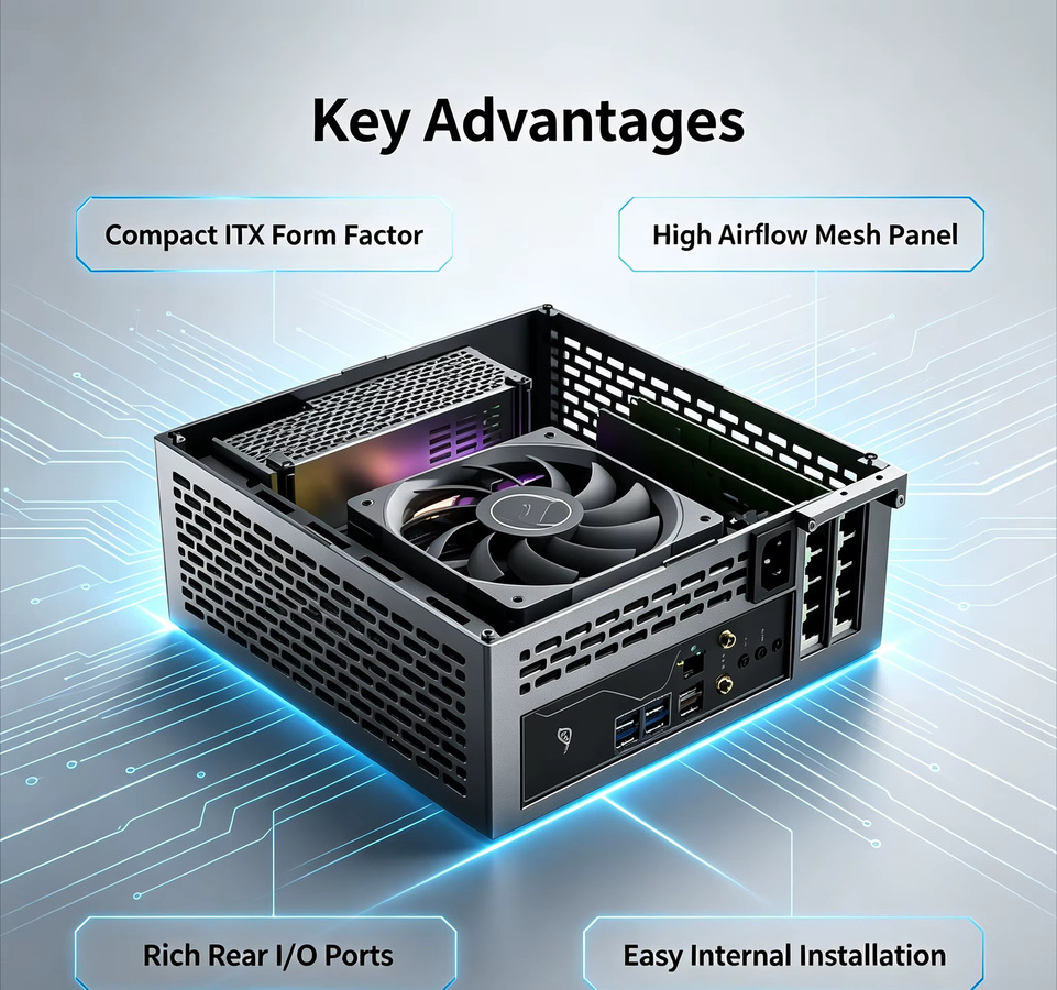 A24-V5 Mini ITX PC-Gehäuse in Silber mit Dual-GPU-Steckplatz und 5L Volumen - Bild 2