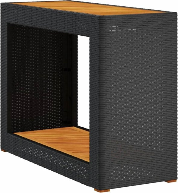 vidaXL Garten-Beistelltisch aus schwarzem Poly-Rattan mit Akazienholzplatte, B/T/H: 75 x 40 x 40 cm - Bild 1