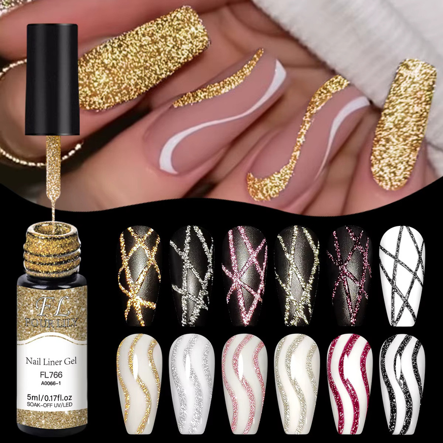 Four Lily Glitter Liner Gel Nagellack, Gold, Unisex - Bild 4