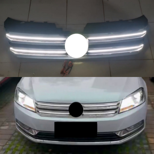 MaiAutoR Frontstoßstangengrill mit weißem LED-Licht und Netz für Volkswagen VW Passat B7 12–16 in Silber/Weiß - Bild 1