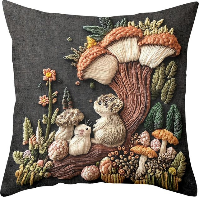 Dekorativer Kissenbezug mit Pilz und Hamster Design von Shunika Chen, Polyester, B/B/H: 18 x 18 x 18 cm - Bild 1