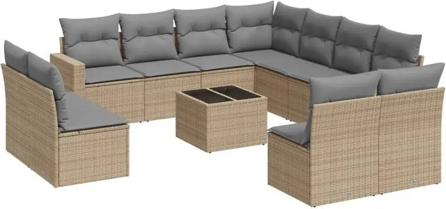 vidaXL 12-tlg. Garten-Sofagarnitur in U-Form aus PE-Rattan und pulverbeschichtetem Stahl mit Kissen in Beige-grau - Bild 1