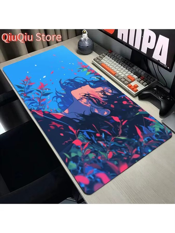 Potdemiel Anime Girl Warrior Mauspad XXL in Multicolour, rutschfeste Schreibtischunterlage mit genähten Kanten für Gaming und Büro - Bild 2
