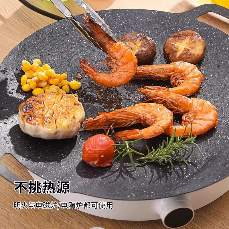 Tragbare Camping-Grillpfanne in Schwarz, keramische Teppanyaki-Grillplatte für Gasherde und Induktionskochfelder, Durchmesser: 32 cm - Bild 5