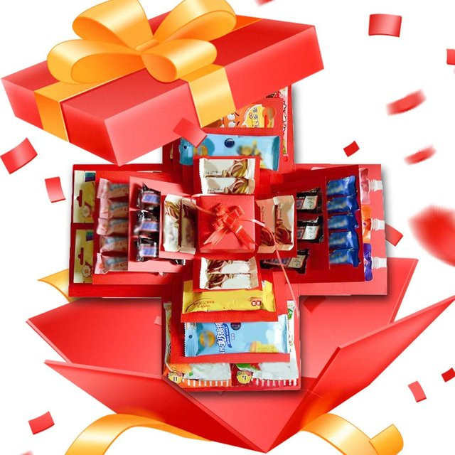 Kreative DIY Explosionsbox aus Papier zum Selbermachen in Grün und Rot für Valentinstag, Geburtstag, Hochzeit oder Jahrestag - Bild 1