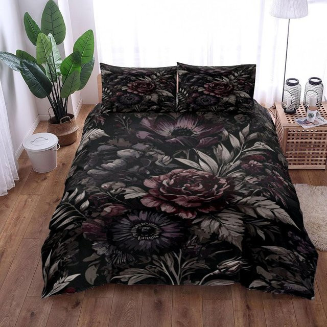 Bettwäsche-Set JMG Household Supplies mit Blumen und Vögeln in Pastell und Schwarz, Material Mikrofaser Polyester, B/H: 140 x 210 cm - Bild 1