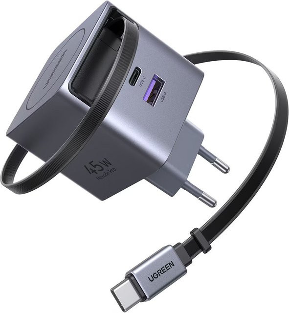 UGREEN X614 Netzladegerät mit USB-C Kabel, 45W, 3A, 1 x USB-A und 1 x USB-C, Grau - Bild 1