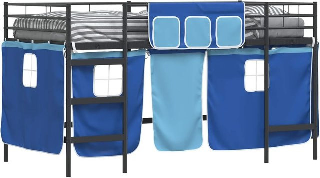 vidaXL Kinder Loft Bettgestell aus Metall mit Vorhängen Schwarz und Blau - Bild 1