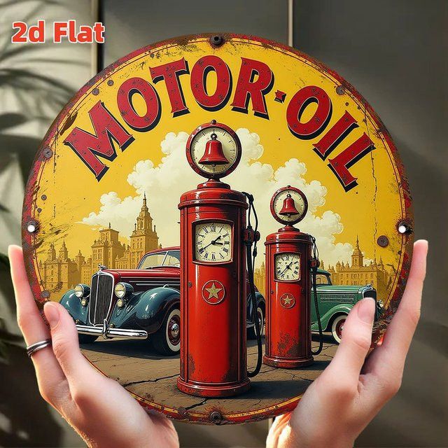 Vintage Tankstelle Schild Potdemiel Retro Motoröl Dekoration aus Aluminium und Metall für deine Wandgestaltung - Bild 1