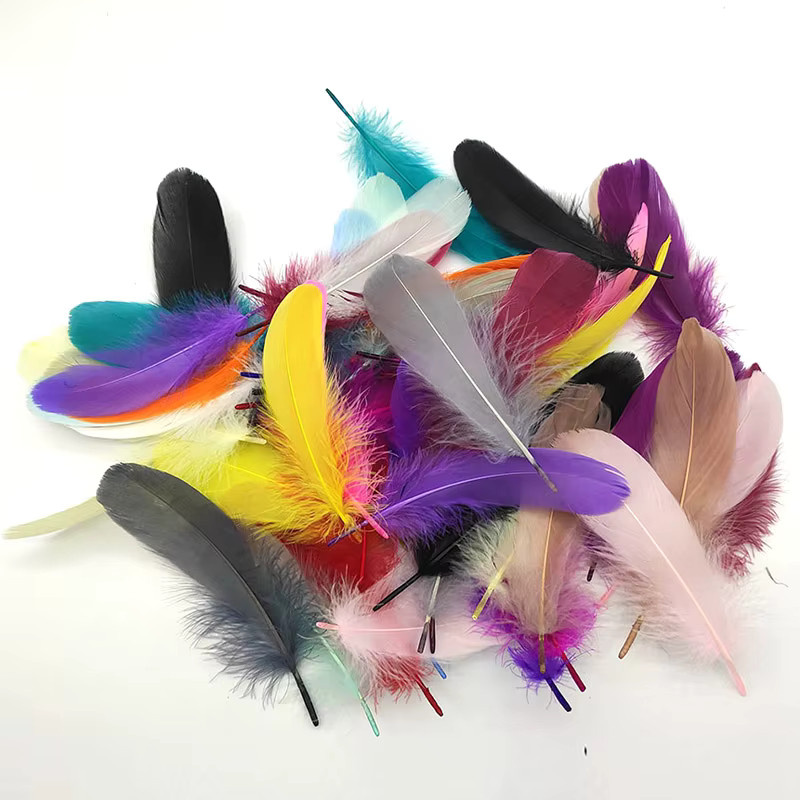 Beeinch Natürliche Gänsefedern für DIY Bastelarbeiten und Schmuckherstellung, 100 Stück pro Packung, Farben: Weiß, Braun und Multicolor - Bild 2
