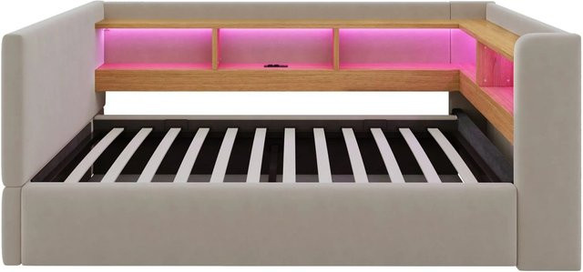Merax Polsterbett Schlafsofa mit LED-Beleuchtung, USB-Anschluss und Bettablage in Dunkelgrau, B/T/H: 90 x 190 x 108,5 cm - Bild 1