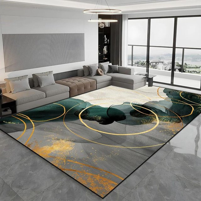 Moderner geometrischer Teppich von Karpetti für Wohnzimmer und Schlafzimmer, mehrfarbig, maschinengefertigt, rutschfest und waschbar, B/T: 200 x 300 cm - Bild 1