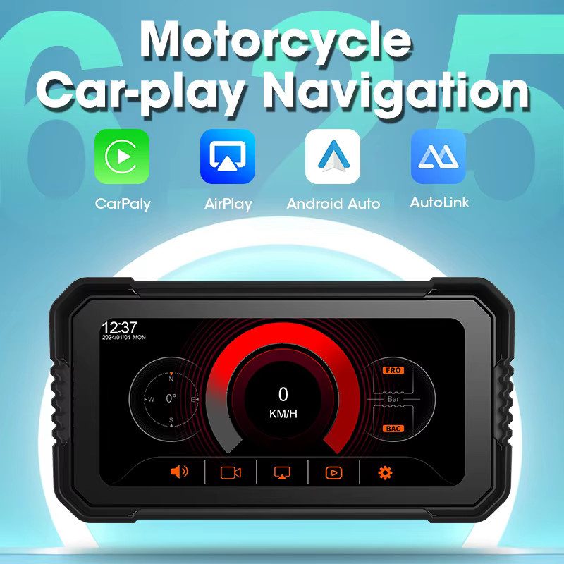 Srnubi Motorrad GPS Navigation mit 6,25 Zoll Display, CarPlay, Android Auto, 1080P DVR Kamera und Dual Bluetooth in Schwarz - Bild 2