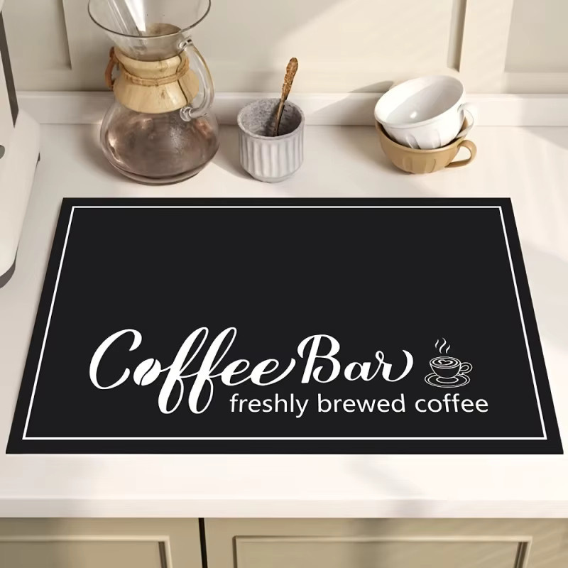 VIKAMA Küchenmatte mit Coffee Bar Motiv in Schwarz als rutschfester Arbeitsplattenschutz für deine Kaffeemaschine - Bild 2