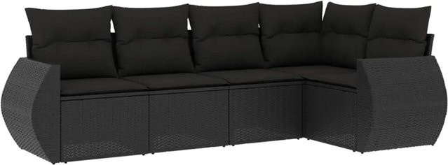 vidaXL 5-tlg Garten-Sofagarnitur in L-Form aus schwarzem PE-Rattan mit Sitzpolstern und Rückenkissen - Bild 1