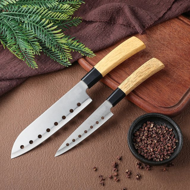 SHENJIU Tranchiermesser aus Edelstahl mit Holzgriff in Silber - Bild 1