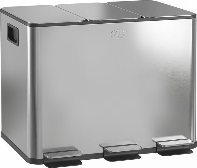 HOMCOM Mülltrennsystem aus Edelstahl mit 3 x 20L Inneneimern, Silber, Treteimer mit Softclose-Deckel und Deodorant-Fächern - Bild 1