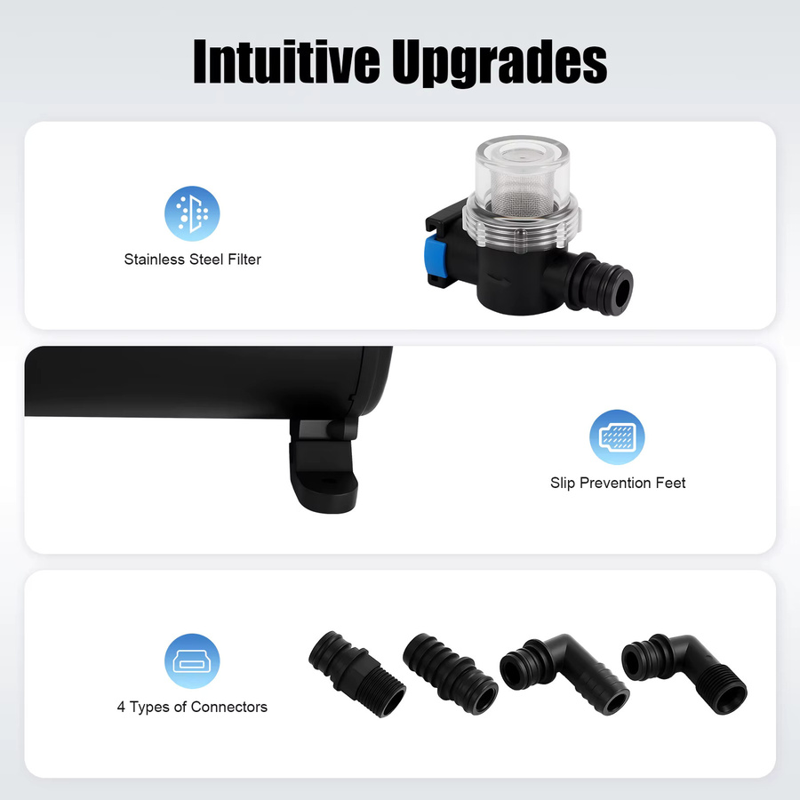 Bymaocar 12V Membranpumpe 40psi Wassertransferpumpe mit automatischer Wiedereinschaltung, Schwarz, 17L/Min, 132W - Bild 4