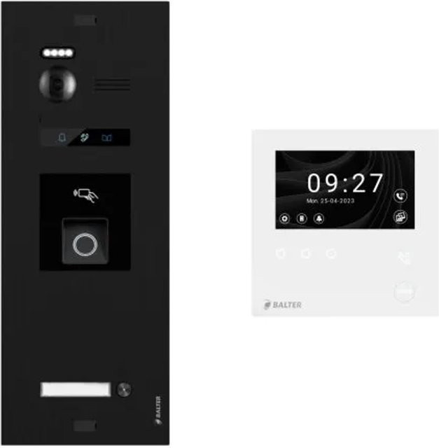 Balter Evo-HD-Mini Video Türsprechanlage mit Fingerprint Komplettset für 1-Familienhäuser, 4,3 Zoll Monitor, Schwarz - Bild 1