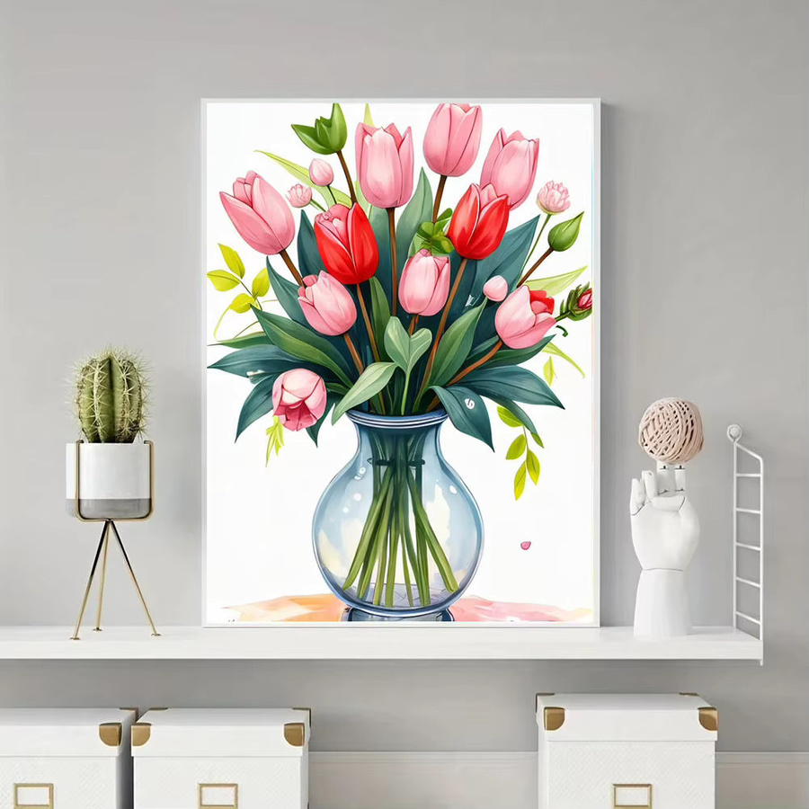 HUACAN Diamantmalerei Set Eleganter Blumenstrauß in Glasvase, 5D DIY Kunst Mosaik mit Strass, Mehrfarbig, B/H: 20 x 30 cm - Bild 3