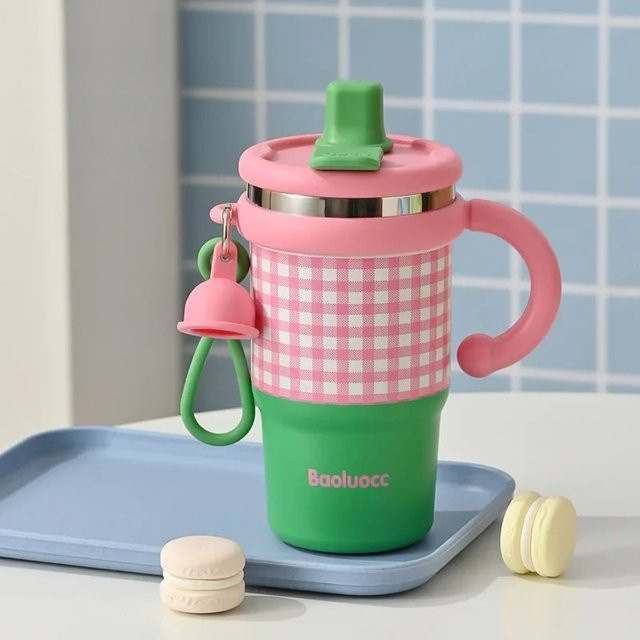 PGY Edelstahl-Thermos-Strohbecher in Gelb mit Doppelwand-Isolierung für Auto und Büro - Bild 1