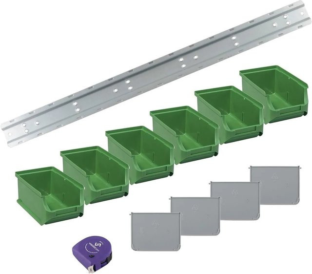 vasalat Set Stapelboxen Größe 2 Grün mit Schiene und Trennsteg, 6 Stück, B/H/T: 16,0 x 10,2 x 7,5 cm - Bild 1
