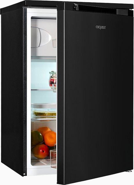 Exquisit KS516-4-051C Kühlschrank in Inoxlook mit silberner und schwarzer Optik, Standgerät mit reversiblem Türanschlag und LED-Innenbeleuchtung - Bild 1