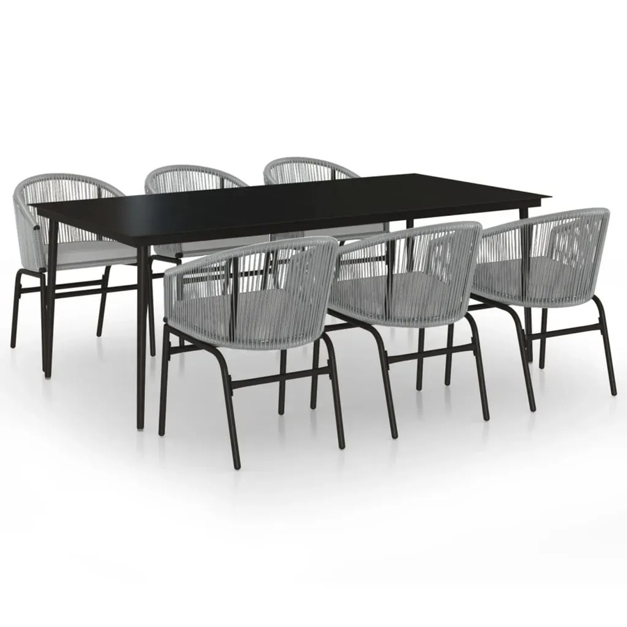 vidaXL 7-teilige Garten-Essgruppe in Grau mit Tisch aus gehärtetem Glas und Rattan-Stühlen - Bild 2