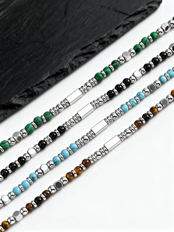 mprainbow Halskette Herren, Natursteinperlen, Edelstahl, Choker - Bild 5