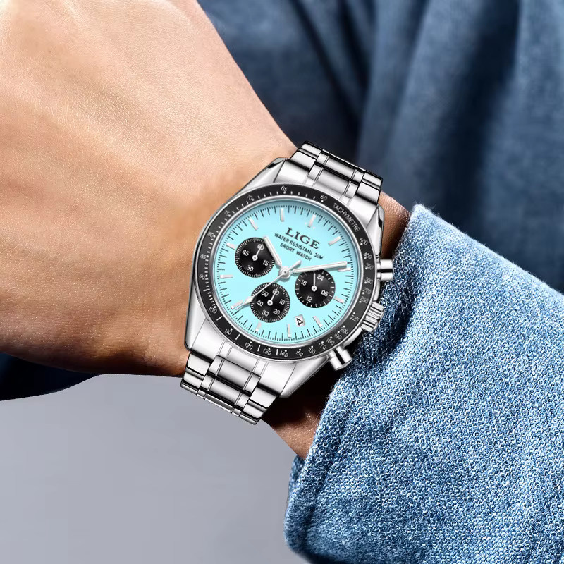 LIGE Armbanduhr, Quarz, Chronograph, Edelstahl, Blau, Herren - Bild 4