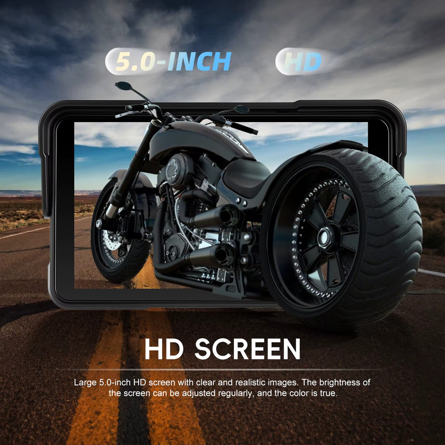 Podofo 5 Zoll IP68 Wasserdichter Motorrad-Smart-Multimedia-Player mit kabellosem CarPlay, Android Auto, Bluetooth-Audio und integriertem TPMS-Reifendrucküberwachungssystem in Schwarz - Bild 2