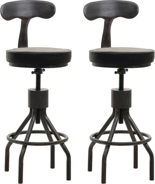 PROREGAL 2er-Set Barhocker im Industrial Design mit Lehne, höhenverstellbar und drehbar, Schwarz, Kunstleder und Stahl - Bild 1