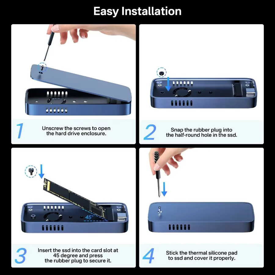 ACASIS M.2 NVMe SSD-Gehäuse mit Kühlventilator und USB-C Anschluss für 2280/60/42/30 SSDs - Bild 6